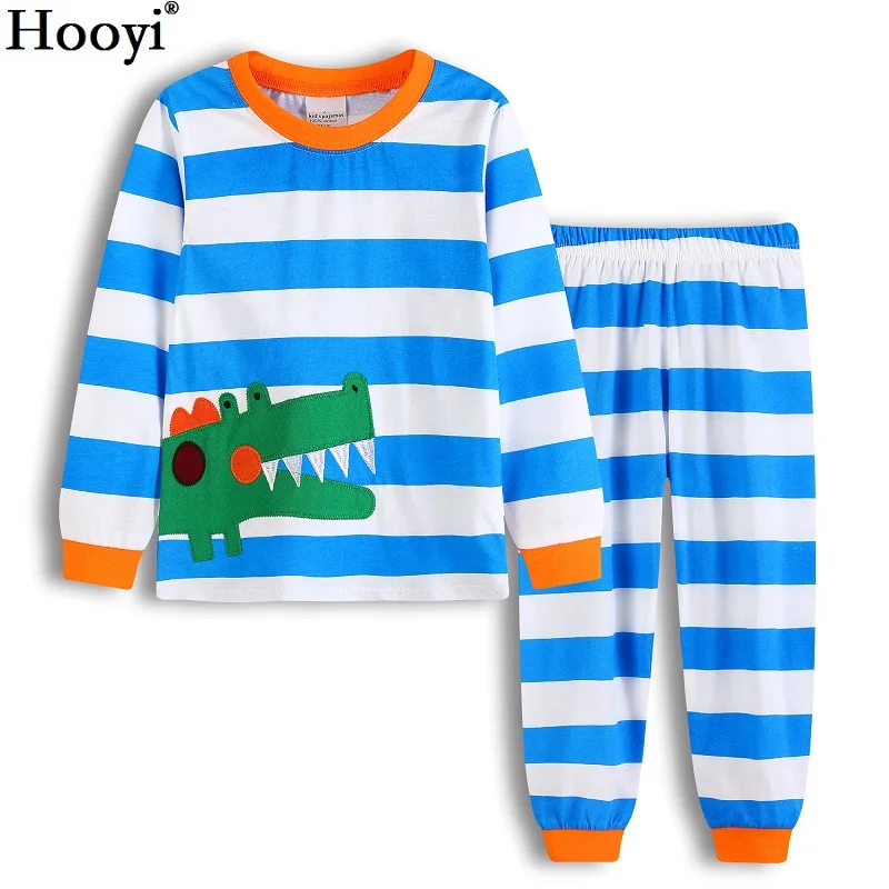 Hooyi Dino/Детские пижамы, хлопковые пижамы для мальчиков, комплекты детской одежды для сна, комплекты одежды для малышей, футболка с динозавром для 2, 3, 4, 5, 6, 7 лет