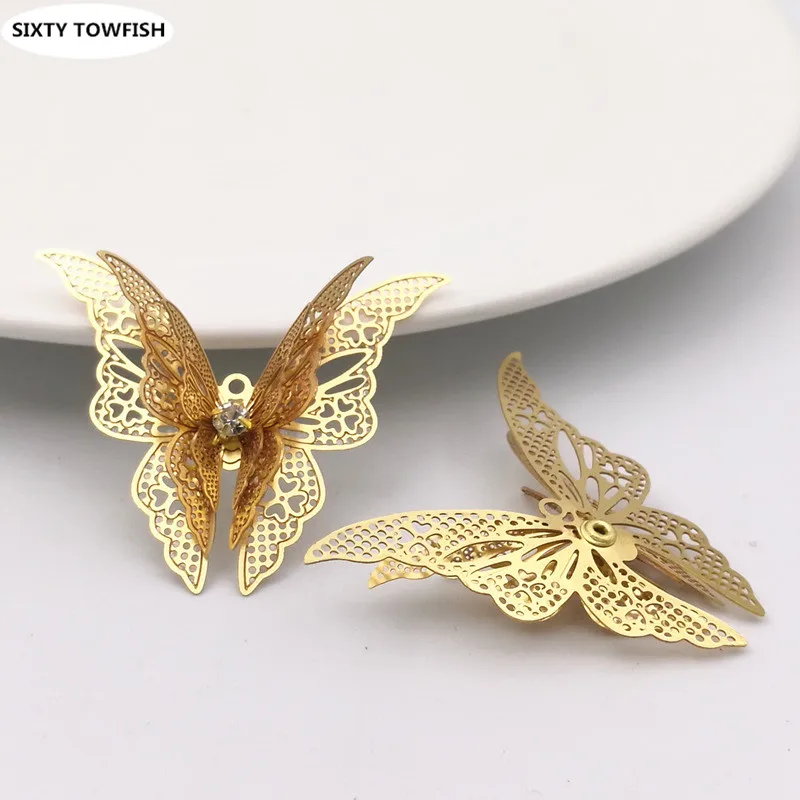 10 шт./лот Размер 35*45 мм бабочка латунь античная бронза/золотой цвет филигранные