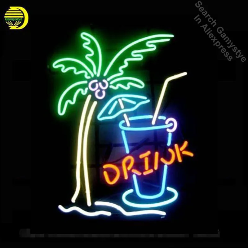 Palm Tree Drink Custom Neon Sign 10KV Glass Neon Signs Light Beer Light Neon light Wall Art Lamps Vintage Wall Neon Lamp Inside