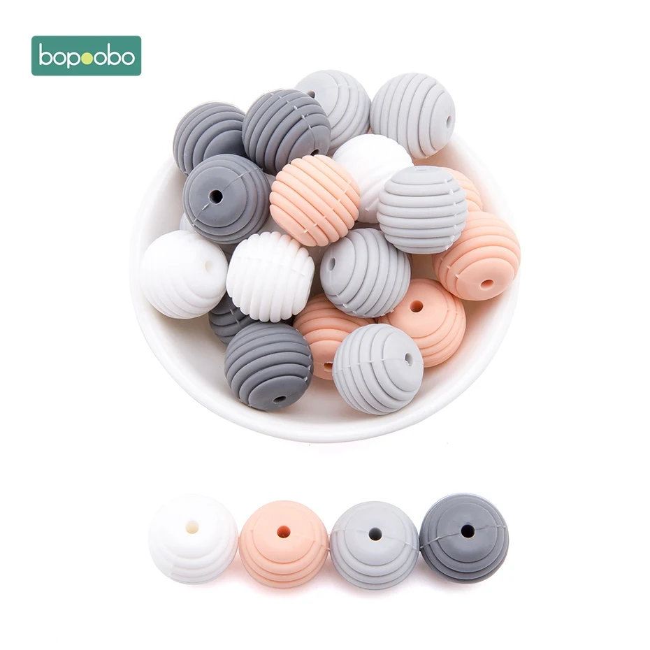 Gray-Peachy Series Bopoobo 10 шт силиконовый бисер ребенок прорезывание зубов круглые спиральные бусины пищевого качества 15 мм DIY резьбовые BPA бесплатно бусины Детские Прорезыватели - Цвет: Gray-Peachy Series