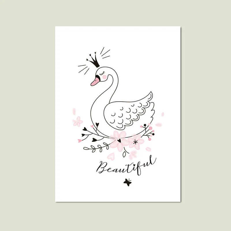 Лебедь Северный плакат кролик стены искусства холст живопись детская комната