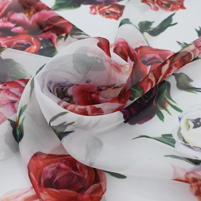Шифоновая ткань с изображением пиона и роз для летних платьев потертый шик | Дом