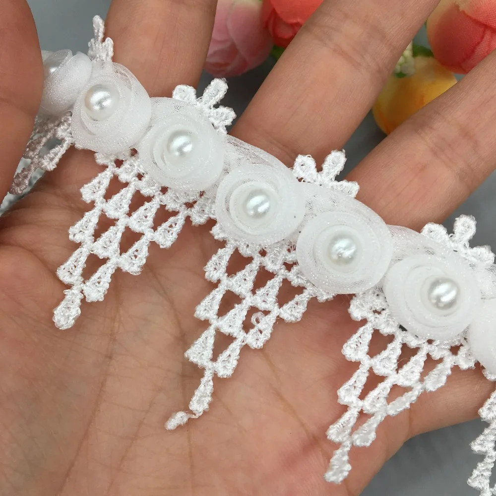30X винтажная 3D жемчужная Цветочная кружевная отделка лента ткань вышитая