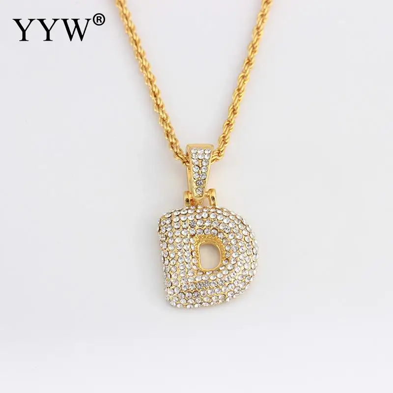 d Cubic Zirconia Hip Hop Chain Neckalce A-Z Custom Name Bubble Initial Letter Necklaces& Pendant Charm For Women Men Jewelry - Окраска металла: d