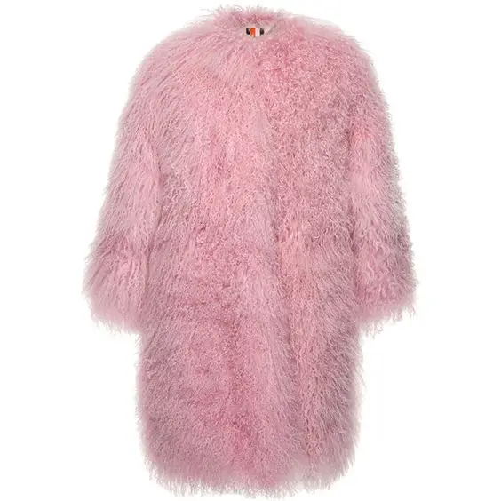 Light Pink Миланское шоу, женская шуба из овечьей шерсти, желтовато-коричневая овца, шуба, длинная куртка из овечьей кожи, 70 см, Монгольская овечья шуба из натурального меха - Цвет: Light Pink