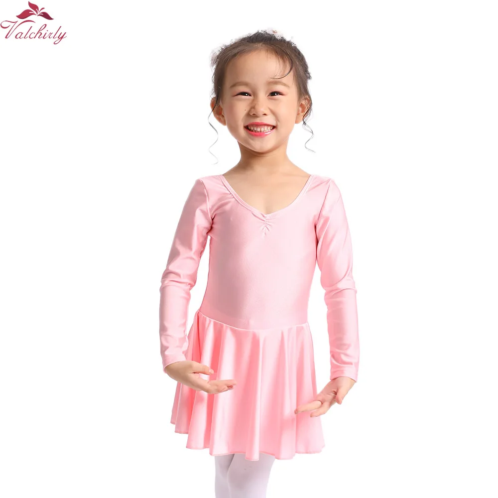 long sleeve-pink Танцевальная одежда для девушек, платье балерины, гимнастический купальник с длинными рукавами для девочек, 5 цветов на ваш выбор - Цвет: long sleeve-pink