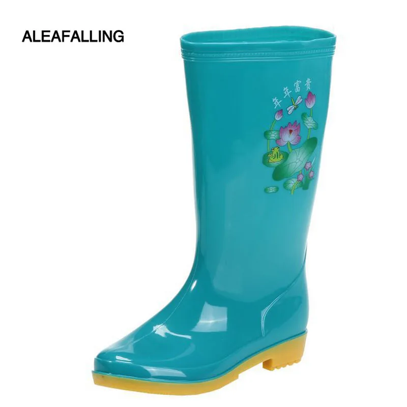 Aleafalling/Модные непромокаемые сапоги из ПВХ до середины голени; Водонепроницаемая Резиновая обувь в байкерском стиле; теплая женская обувь для сада; W054-1