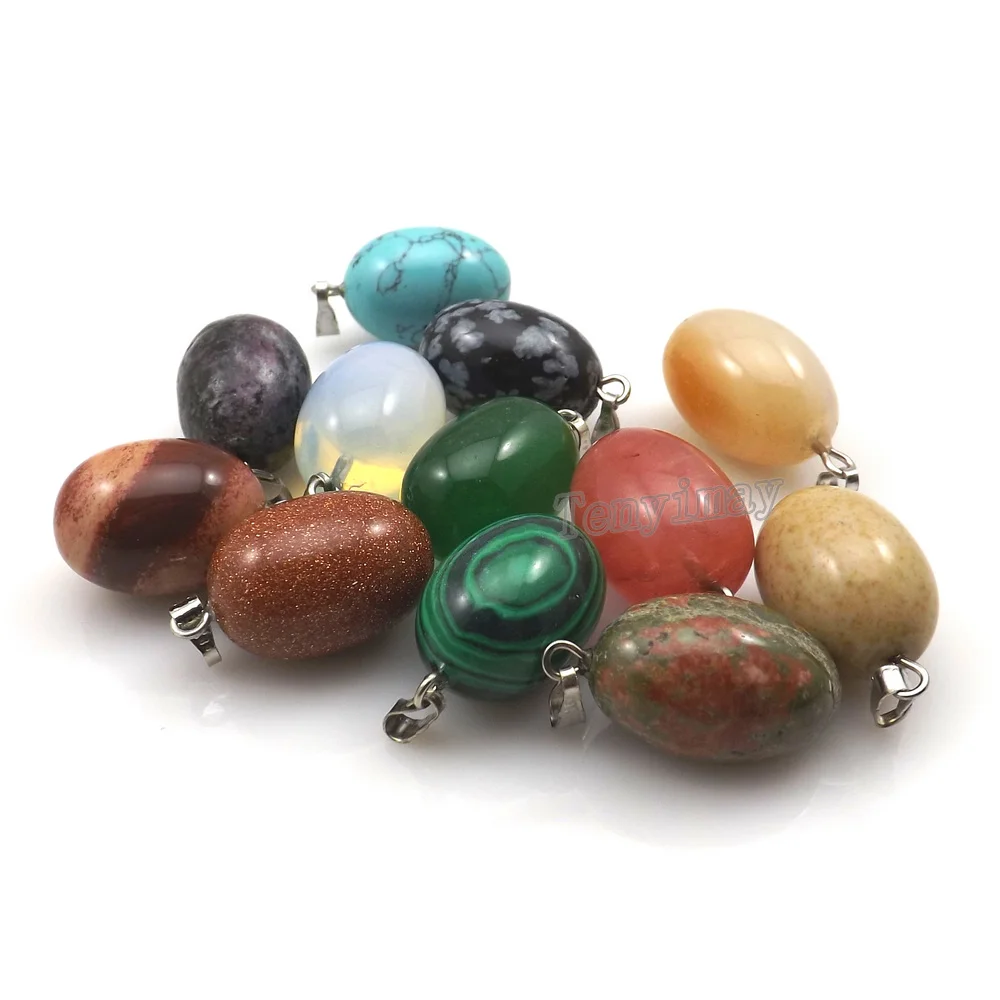 Подвески в форме яйца из полудрагоценного камня для ожерелья DIY 24 шт./лот оптовая