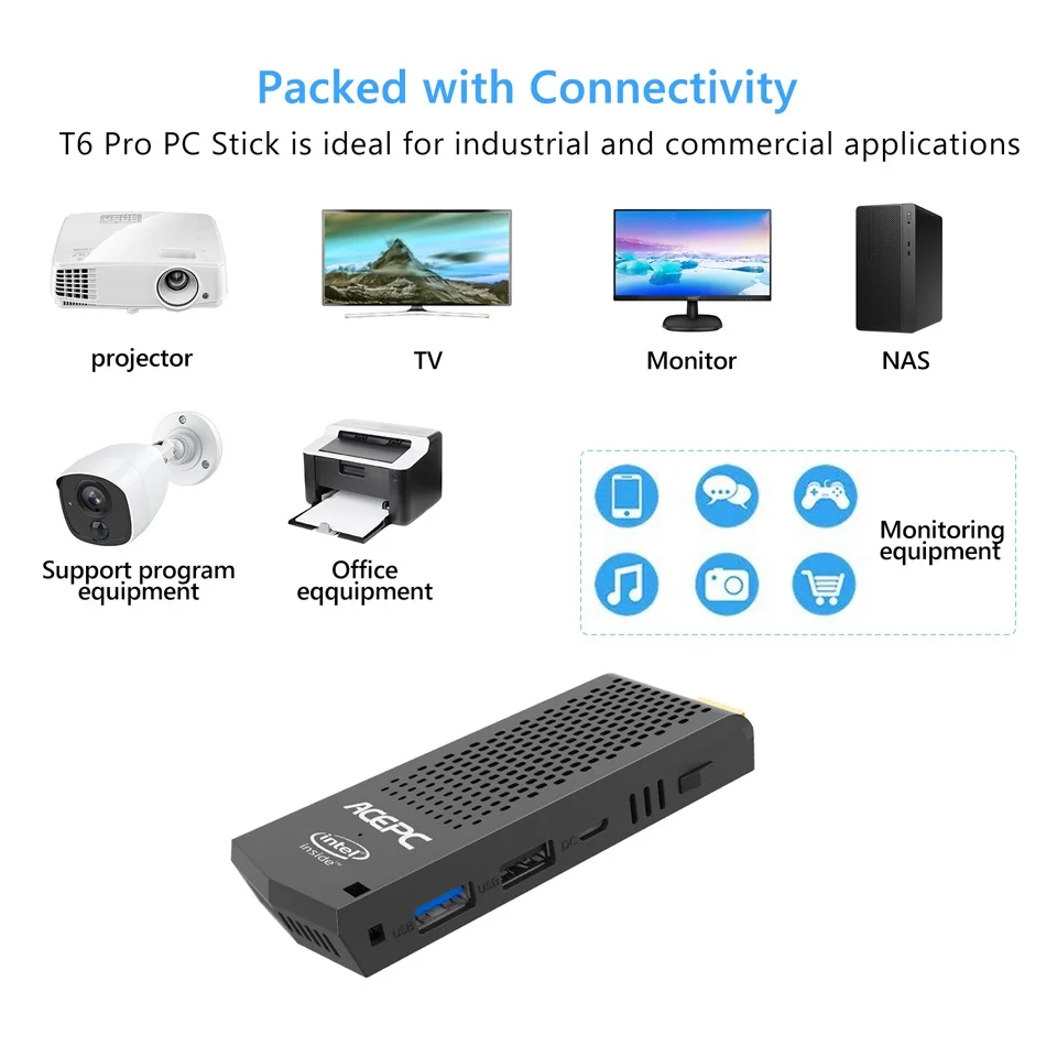 T6 Pro мини-ПК без вентилятора, ПК Intel atom Z8350 Четырехъядерный 4K 1,44 GHz 2G/32G 4 GB/64 GB Windows 10 2,4/5,8G wifi компьютерная Флешка ПК