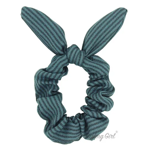 Jeans Blue Меховые резинки для волос в Корейском стиле с заячьими ушками для девочек, 1 шт., эластичные резинки для волос в полоску с бантом, резинки для волос, аксессуары для волос - Цвет: Jeans Blue
