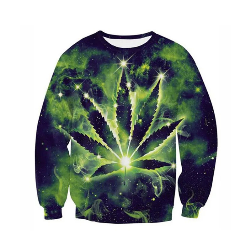 2018 3D Men's Long Sleeve Sweatshirt Plant Leaf Pattern Khalifa Spring Vintage Neutral Top Europe and the United States Hot | Мужская