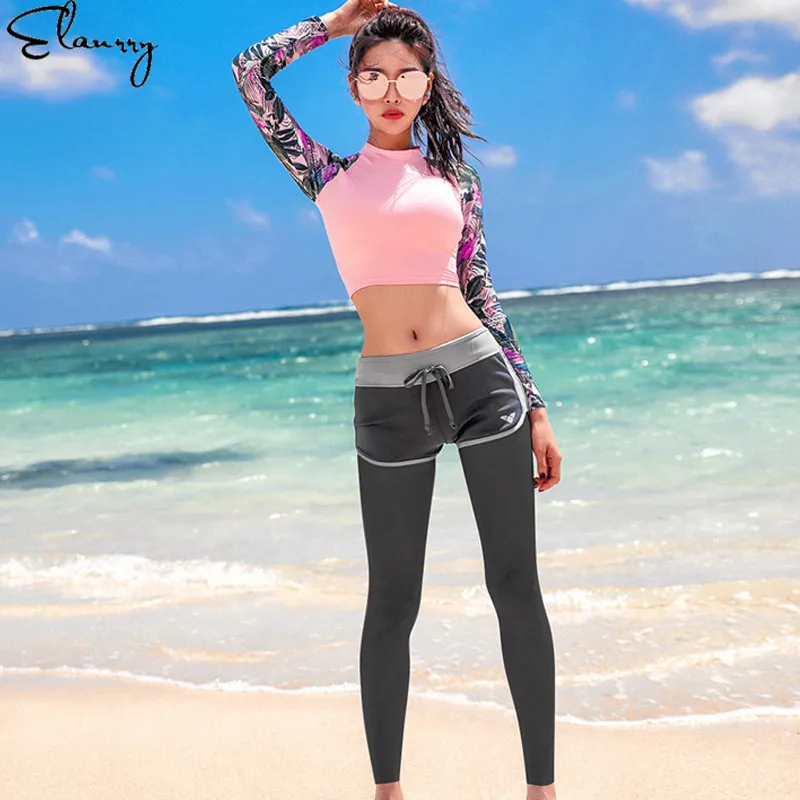 2019 Для женщин купальник с длинным рукавом для серфинга костюмы принтом