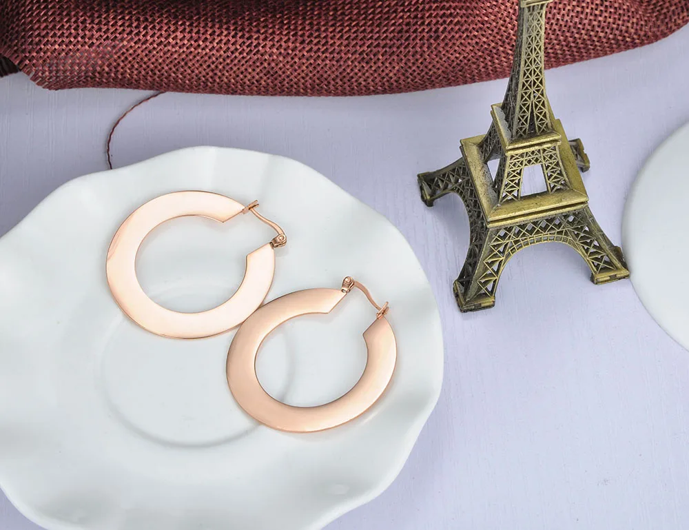 Женские серьги из титановой стали цвета розового золота|Серьги-кольца| |