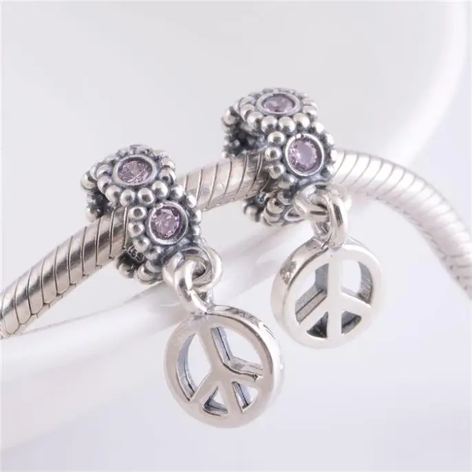 Buy one get free LW171 Peace Sign Pendant Jewelry 925 Sterling Silver Charms Screw Thread Beads For Bracelets | Украшения и