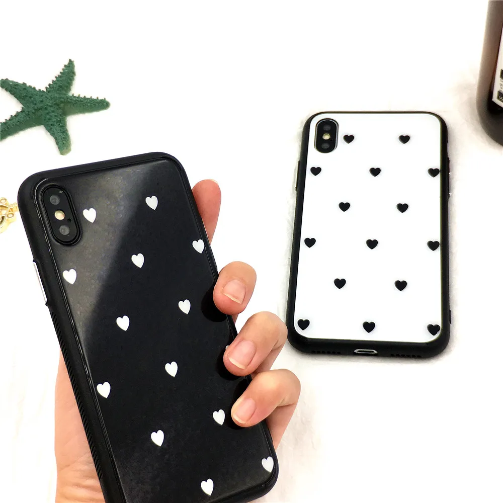 Стеклянный чехол с сердечком для iPhone X 6 6S 7 8 Plus роскошный модный пары телефона |