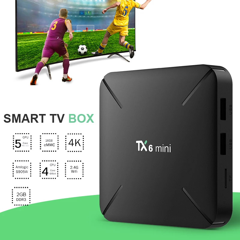 

ТВ-приставка TX6 на Android 9,0, 2 + 16 ГБ, 4K, 4 ядра, Wi-Fi