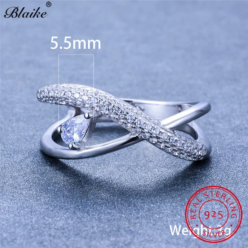 Real s925 Sterling Silver Infinity Rings For Women Pear Cut White Sapphire Zircon Stone Cross Ring Wedding Bands Fine Jewelry | Украшения и