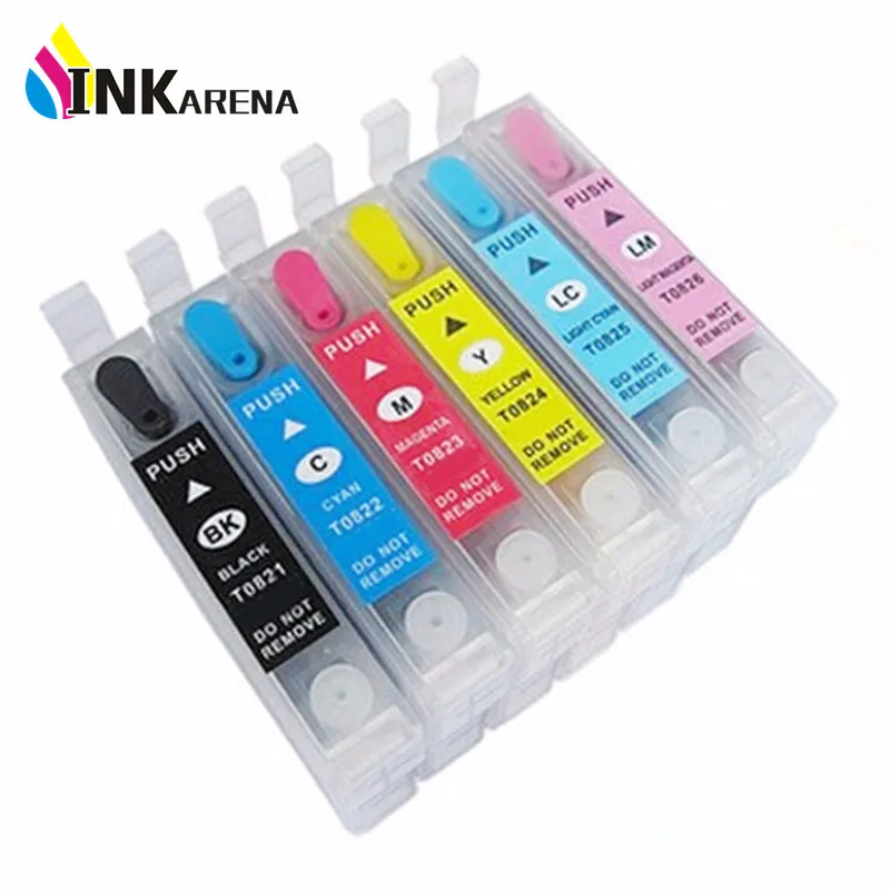 Картридж T0821 для принтеров Epson Stylus R270 R390 RX590 TX700W TX800W T50 TX720 TX700 TX800 RX610 многоразовый с