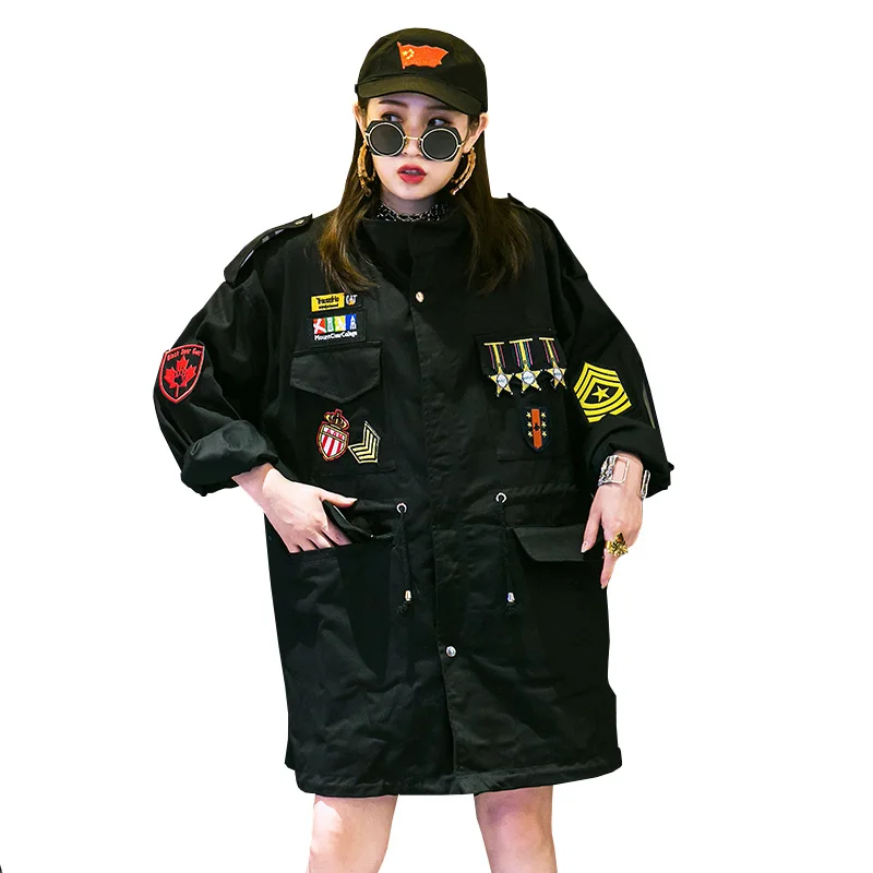 Для женщин denimTrench пальто Демисезонный патч конструкции знак ветровка