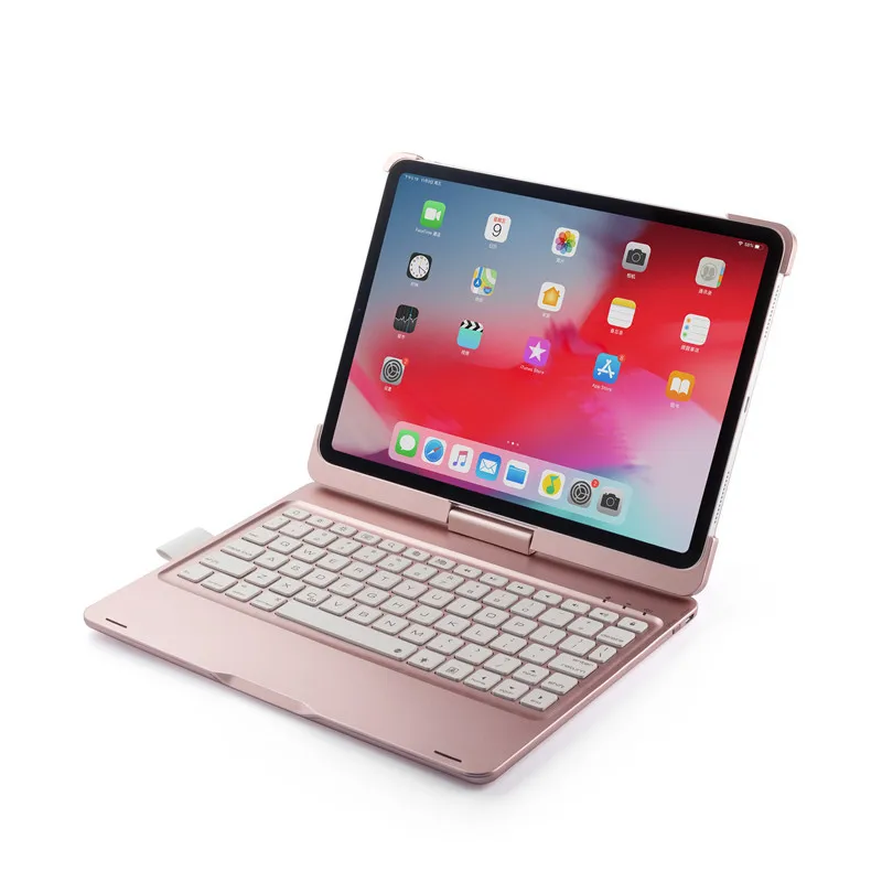 Rose Gold 7 цветов, чехол с Bluetooth клавиатурой и подсветкой для iPad Pro 11, чехол-карандаш, алюминиевый корпус, умный чехол-книжка, спящий режим, 360 - Цвет: Rose Gold