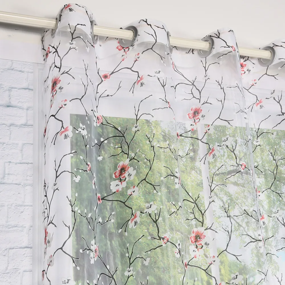 Занавеска на окна с принтом цветов Красной сливы для дома гостиной прозрачная