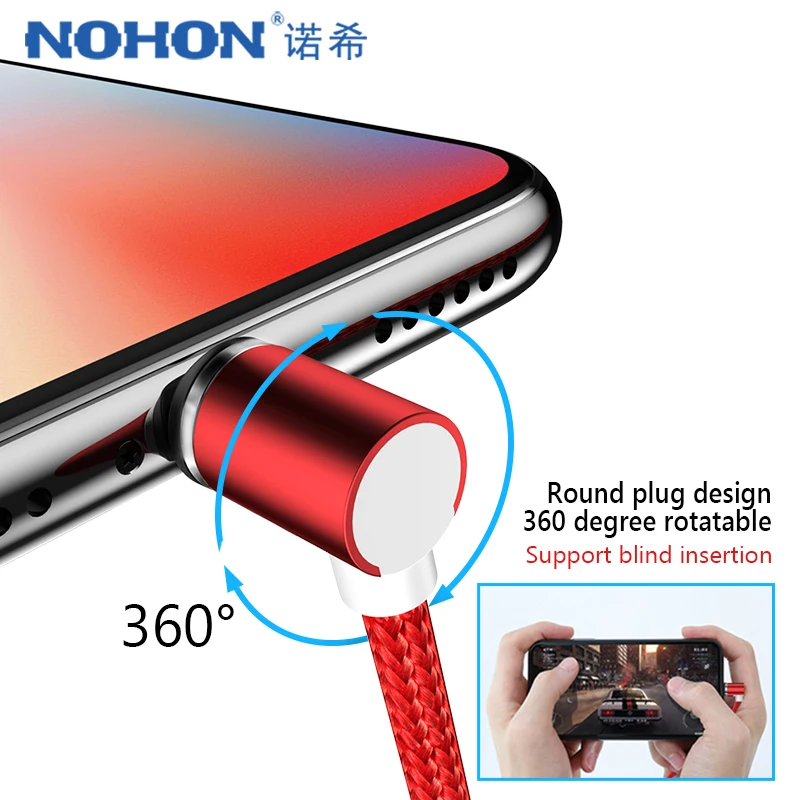 Магнитный зарядный кабель NOHON L-Shape для iPhone X 7 8 Plus XS MAX XR Micro USB Type C светодиодный