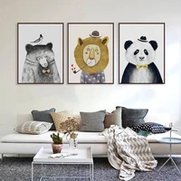 cartoon animal lion beer panda space wall art for living room nordic minimalist style home decor painting poster canvas unframe