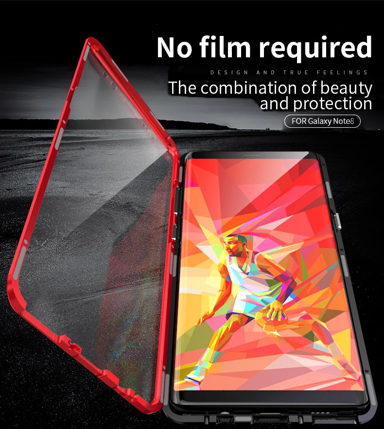 Note 9 8 LUPHIE Magnet Adsorption Metal Bumper Front Back Doub Tempered Glass protection for Samsung Galaxy Cover Case | Мобильные