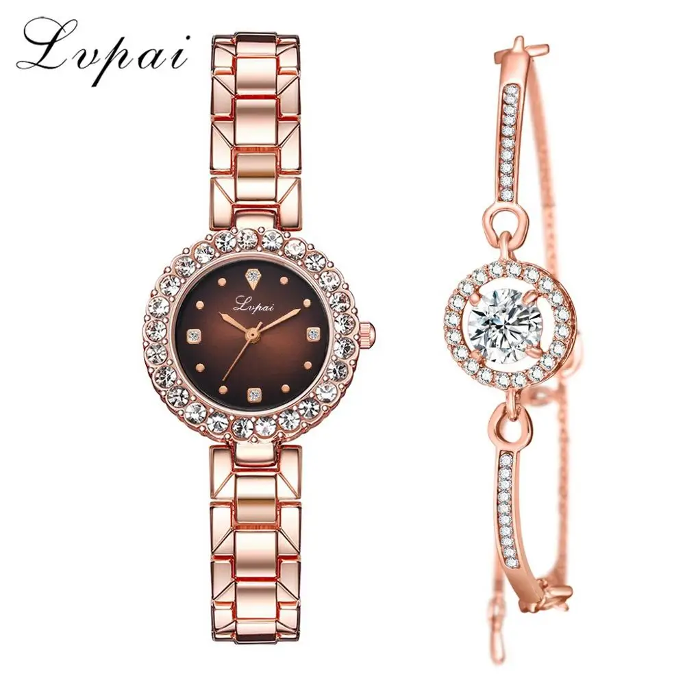 Rose Brown Set Модные золотые женские наручные часы, роскошные простые женские часы с браслетом, повседневные стильные женские Подарочные часы, 2 шт. в комплекте, стиль Ulzzang - Цвет: Rose Brown Set