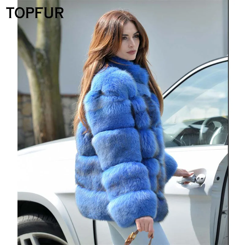 TOPFUR Новая мода натуральный Лисий мех пальто однотонное Женское зимнее лисий мех с меховым воротником натуральный мех пальто толстое теплое роскошное