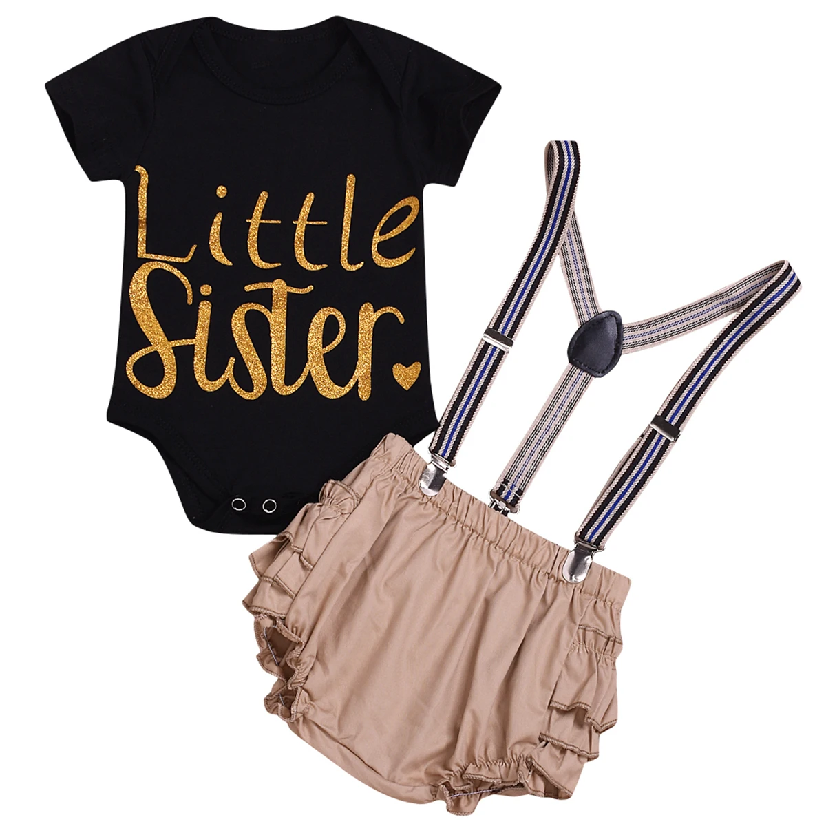 

Newborn Baby Girl Clothes Short Sleeve Black letter print T-shirt Tops solid Overalls Bib pants 2PCS Clothing Set