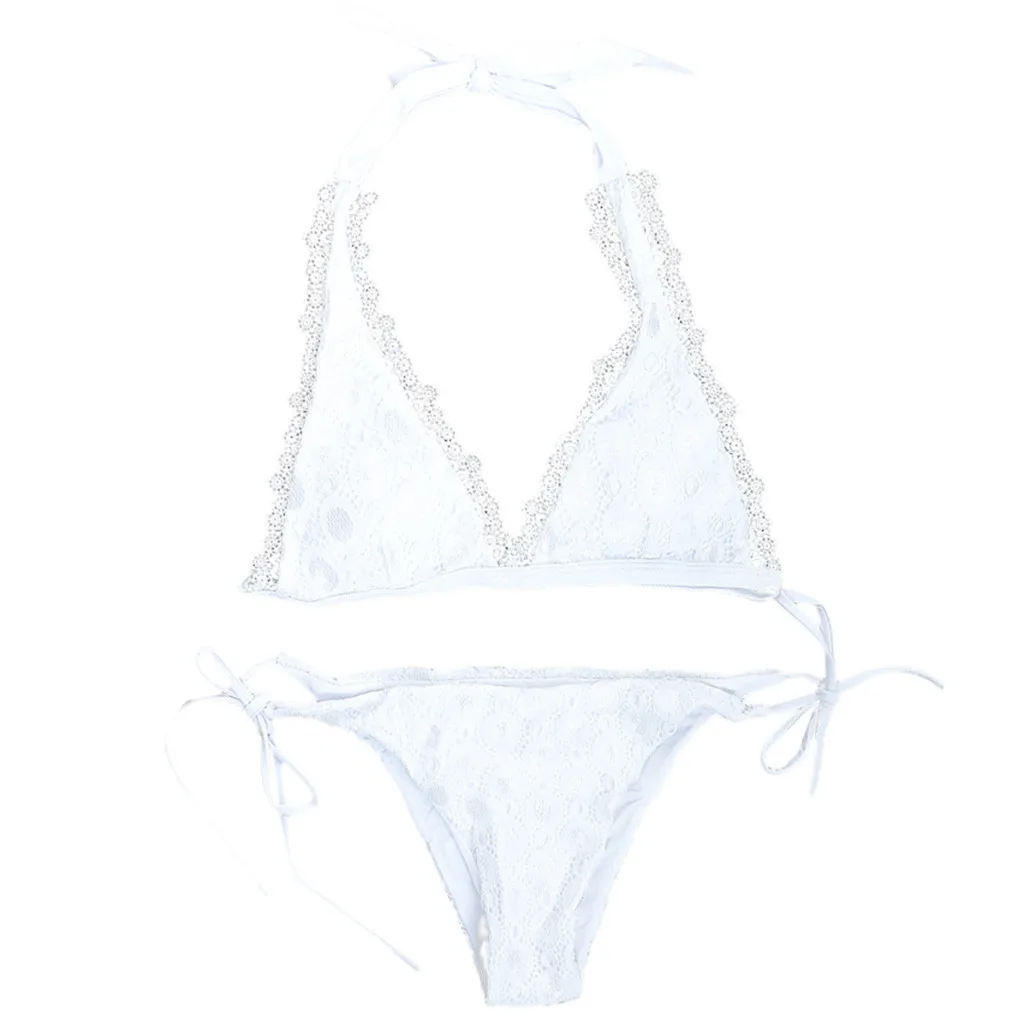 Женское летнее сексуальное бикини с кружевами бюстгальтер подкладом бандаж из