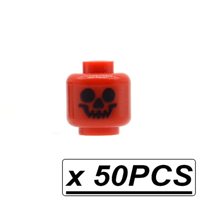 50pcs red skeleton 50 шт./лот, мини-головки, с принтом, для лица, для MOC, цвет лица, блоки, Строительные кирпичи, игрушки для детей - Цвет: 50pcs red skeleton