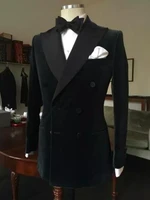 black double breasted velvet tuxedos british style custom made mens suit slim fit blazer wedding suits for mensuitpant