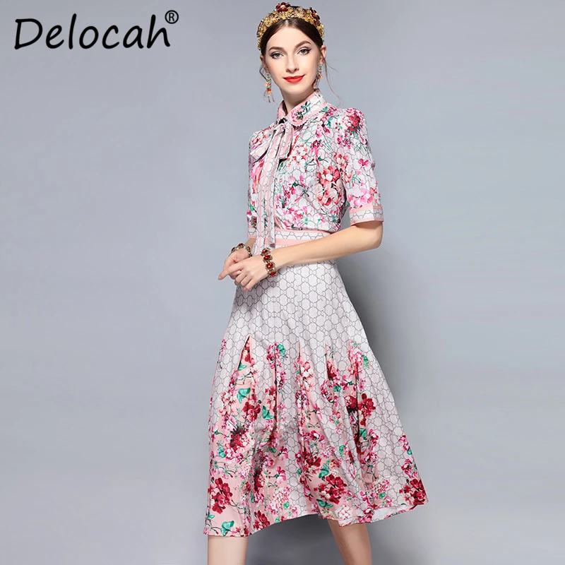 Delocah/летний модный дизайнерский костюм комплект женской блузки с бантом и
