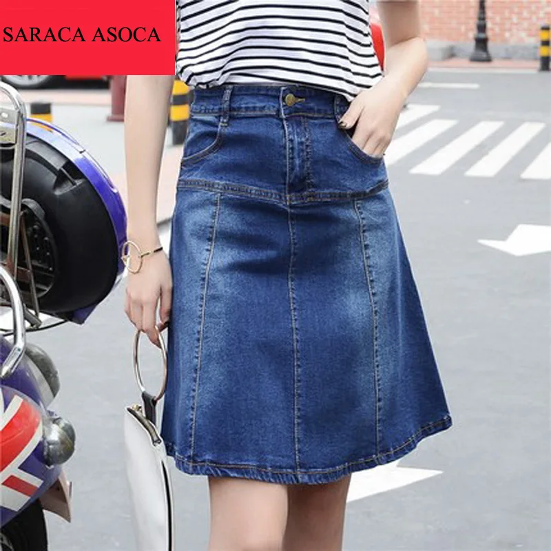Женская джинсовая юбка с карманами длиной до колена|fashion pleated skirt|pleated skirtdenim skirt |