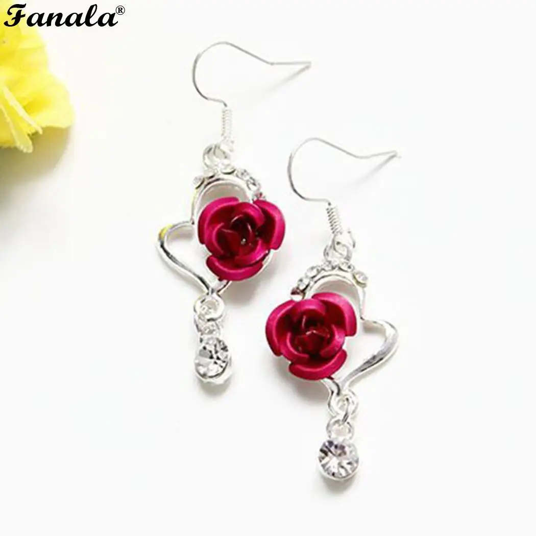 Pierced Dangle Shaped Heart Earrings Hook Elegant Women Rose Artificial | Украшения и аксессуары