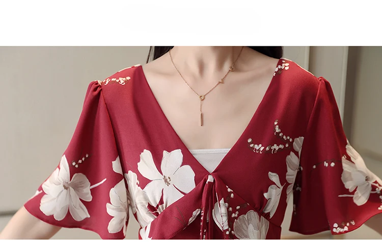 2018 модные летние женские офисные элегантные v-образным вырезом Принт с цветком