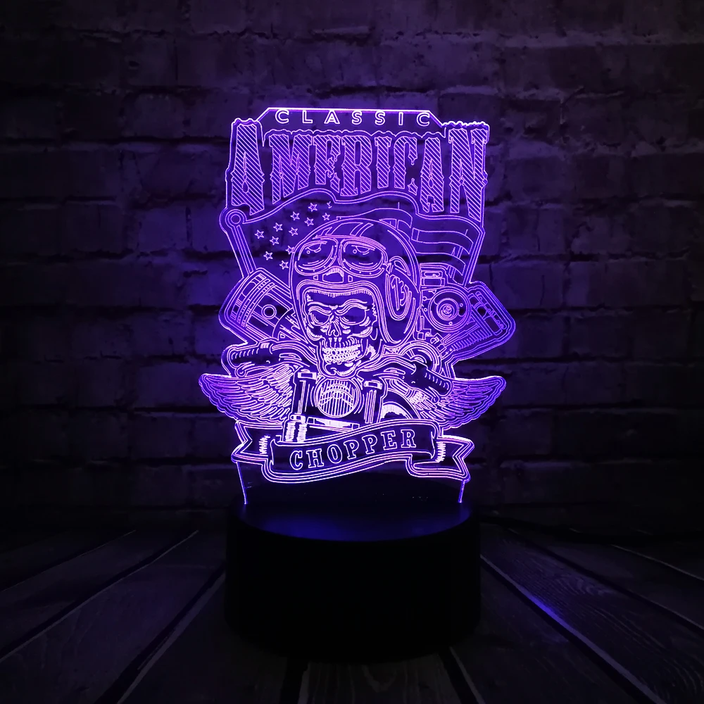 Новинка американский Чоппер мотоцикл Череп 3D лампа ночник USB светодиодное