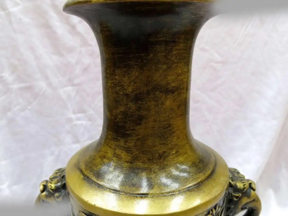 13 &quotКитай латунь тонкой работы лаки Два краны восьми сокровищ Вазы Скульптуры |