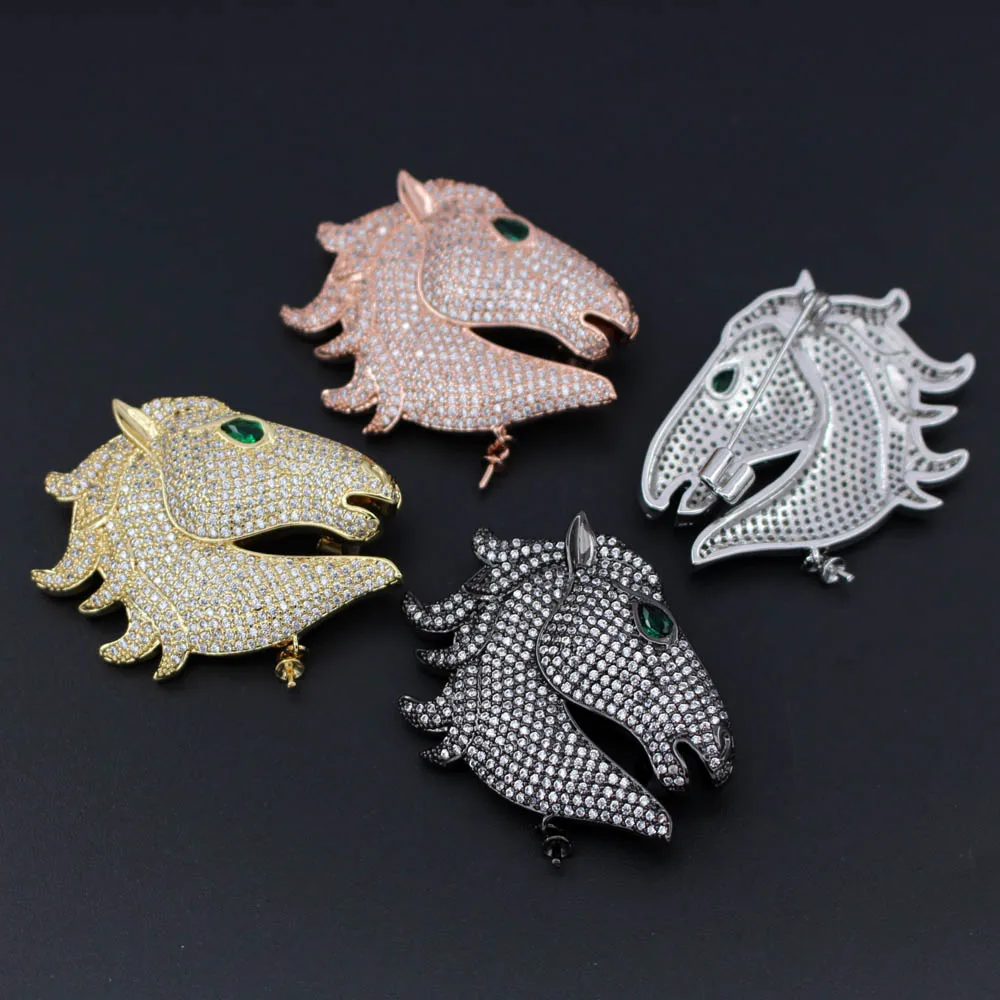 Женская/Мужская брошь в виде головы лошади с зеленым фианитом | Украшения и