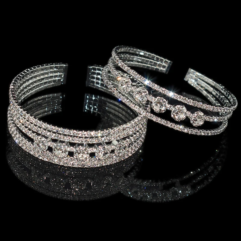 Модные открытые браслеты с хрустальным жемчугом для женщин позолоченные