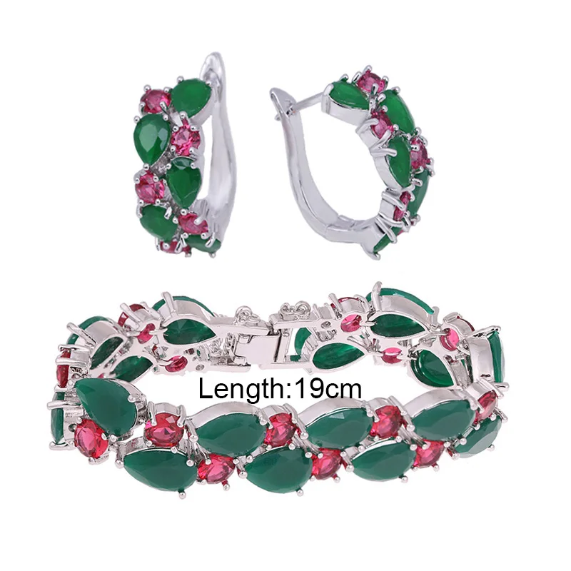 GreenRed White 19cm Роскошные 6 цветов Мона Лиза Ювелирные наборы с высшего качества AAA кубический циркон для женщин классические свадебные ювелирные наборы AS100 - Окраска металла: GreenRed White 19cm