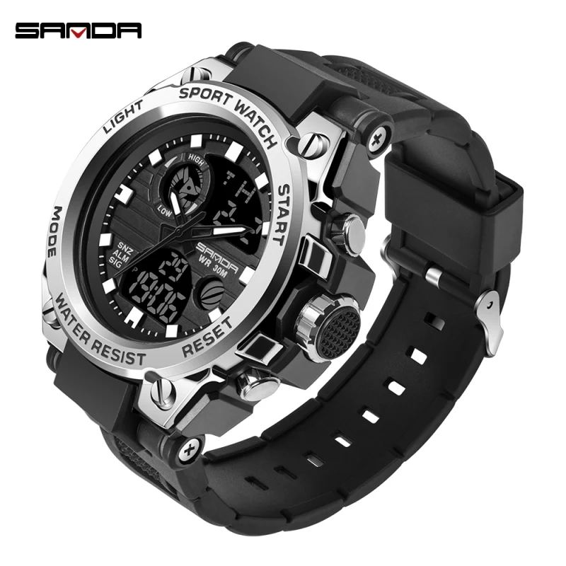 

2019 Sanda Men's Watches Black Sports Watch LED Digital 3ATM Waterproof Military Watches S Shock Male Clock relogios masculino