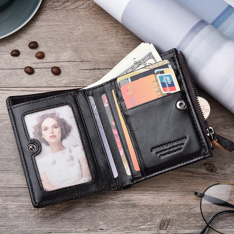 

JINBAOLAI Genuine Leather Men Wallets Man Hasp&Zipper Short Coin Purse Slim RFID BLOCKING Credit Card Holder Wallet carteira