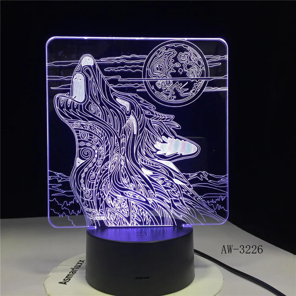 Полнолуние ночь Howl Волк 3D светодиодный акриловый RGB Ночник светильник USB