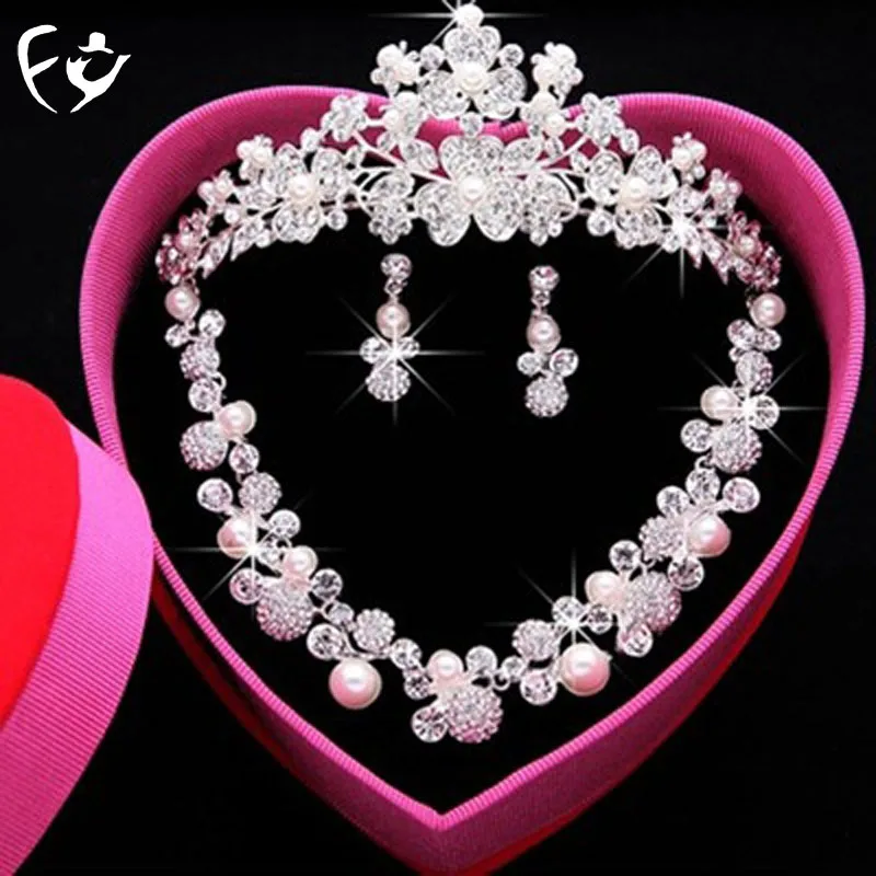 Свадебные ювелирные изделия корона ожерелье три набора свадебные аксессуары