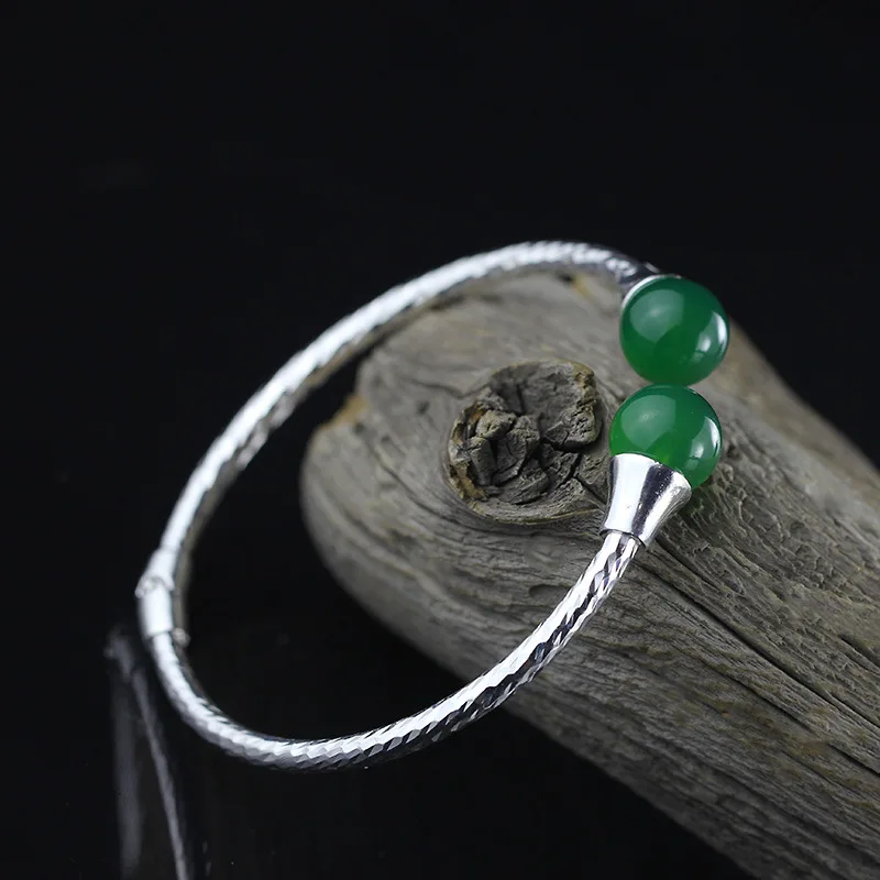 Женский браслет из серебра 100% пробы с зеленым нефритом | Украшения и аксессуары