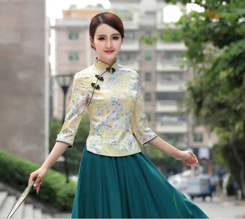 Sheng Coco 9 цветов китайские Топы Ципао Женская футболка Китай Mujer лето узор Cheongsam Китайская традиционная блуза одежда