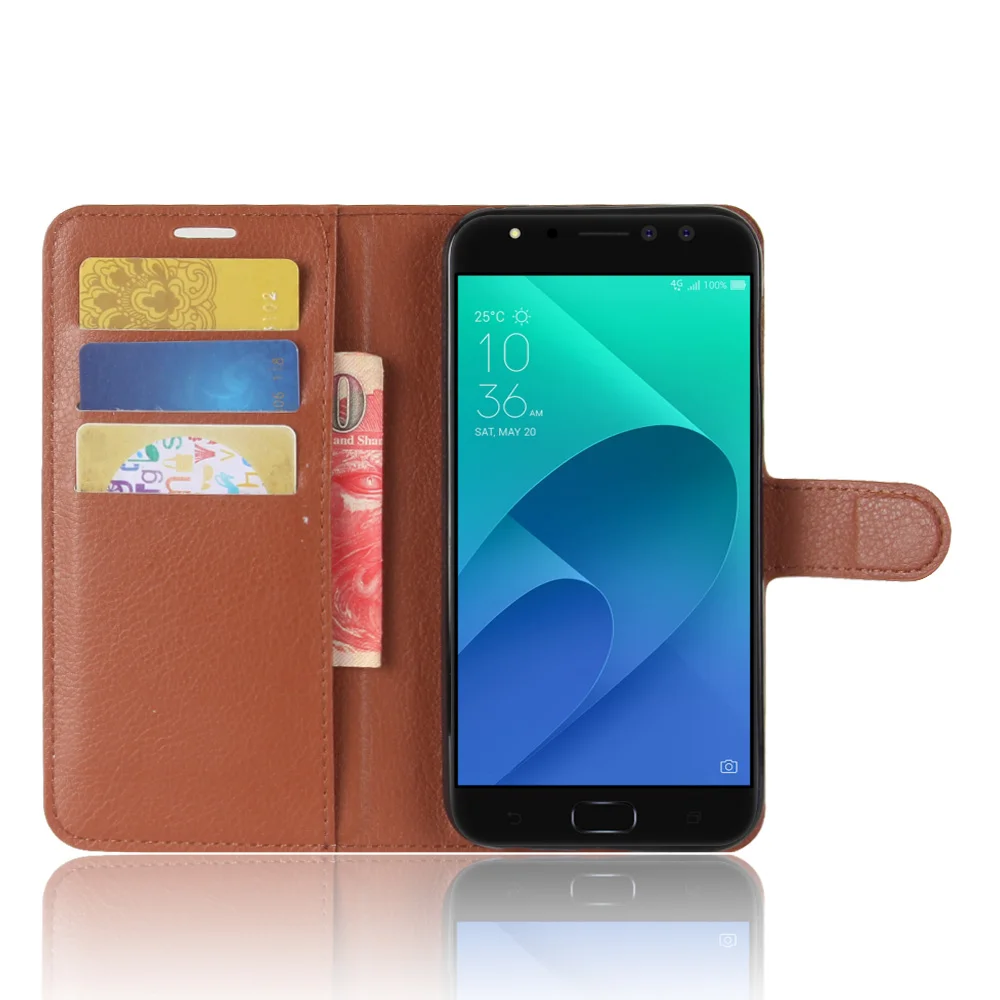 Коричневый Чехол ZE554KL для ASUS ZenFone 4 ZE554KL, чехол s с бумажником, с рисунком личи, откидной кожаный чехол, черный 554 ASUS554 - Цвет: Коричневый